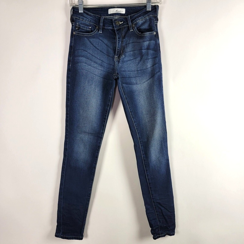 Kancan Jeans Skinny Leg Womens Size 7 27 Stretch Distressed Destroyed Blue Denim